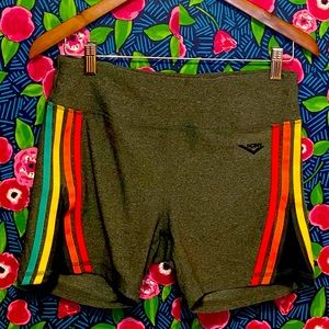 Pony Rainbow Stripe Bike Shorts NWOT Activewear Spandex Yoga Run Black G…